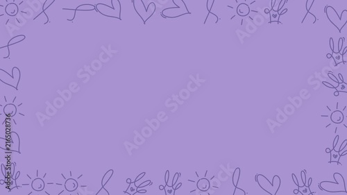 Purple Doodle Border Frame Pattern Animation with Copy Space in Seamless Loop 4K