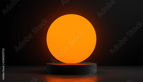 3D black and orange product podium display with tree shadow background ,halloween product mockup background,3D render illustration 