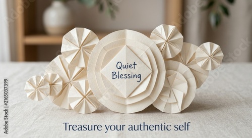 Folded Paper Origami Circles with 'Quiet Blessing' Message