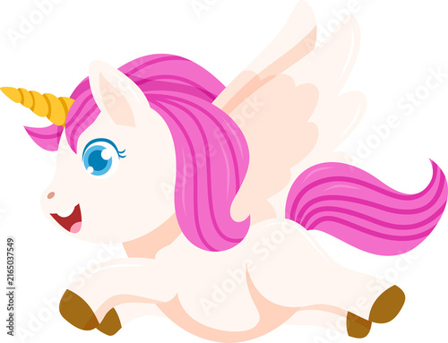 Whimsical Flying Unicorn Illustration for Children's Designs on White Background