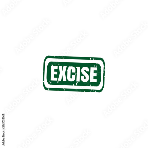 A rectangular dark green rubber stamp with the word excise in white capital letters on a plain white background, for office use isolated on a transparent background