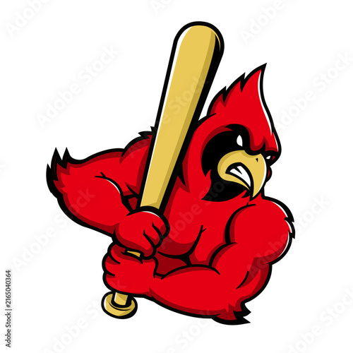 Muscular Red Cardinal Bird Baseball Mascot Logo Vector