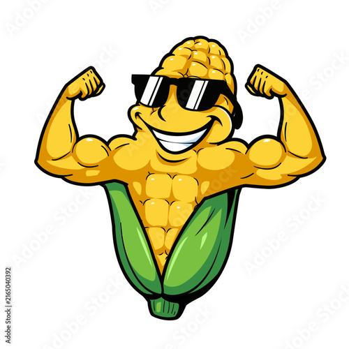 Muscular Strong Corn Mascot Character Wearing Sunglasses