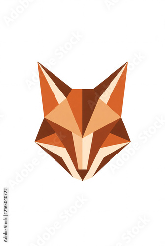 Clever minimalist fox head logo, geometric angular face and pointed ears, symmetrical professional vector icon, clean modern brand symbol, isolated on pure white background, no text, no letters