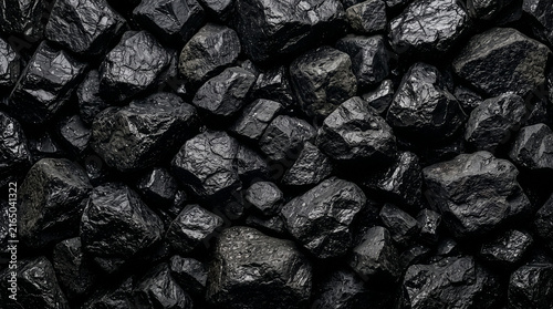 Pile of Black Coal Rocks Close Up Full Frame Background Texture