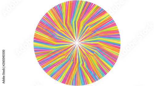 Colorful circular lines forming a bright rainbow sphere shape
