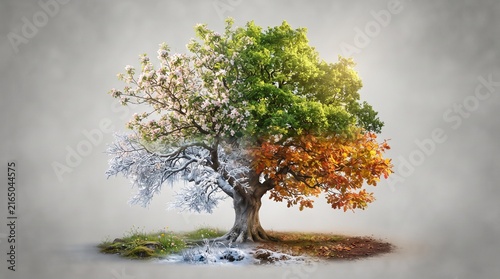 The lifecycle of a tree throughout the four seasons spring, summer, autumn, and winter