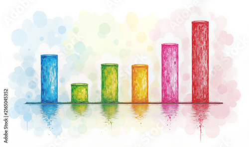 Colorful watercolor bar chart illustration in wide banner format