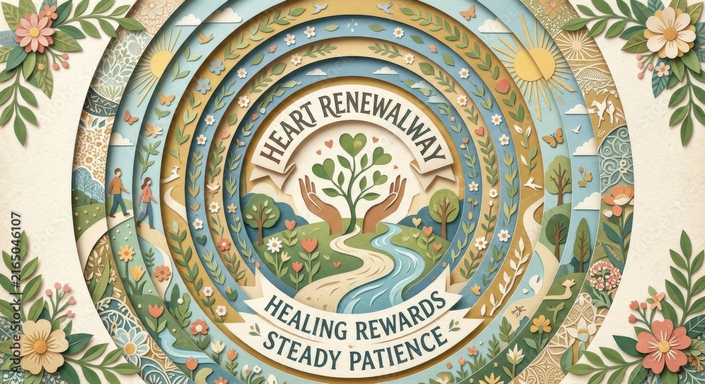 Obraz premium Heart Renewal Pathway, Healing Rewards and Steady Patience