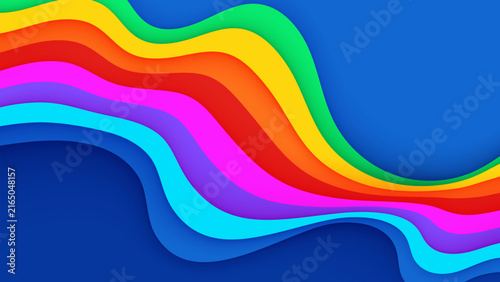 Vibrant rainbow wavy layers abstract paper cut background