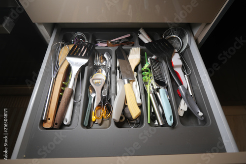 Fotografie Drawer full of cooking tools and utensils