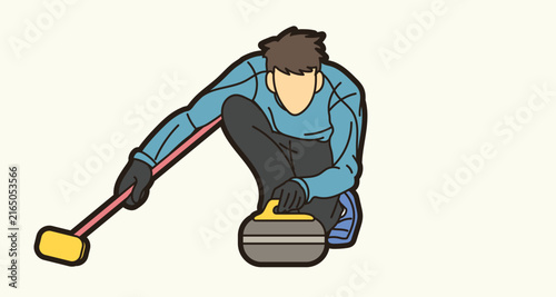 Curling Sport Male Player Action Vector