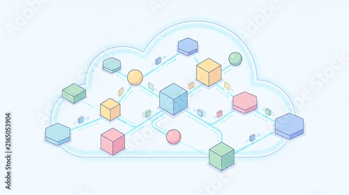 Isometric Cloud Computing Network and Data Storage Illustration