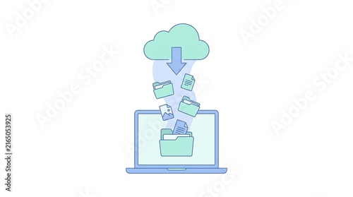 Cloud computing data transfer to laptop illustration