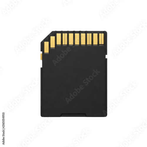 Modern black sd memory card icon with gold contacts