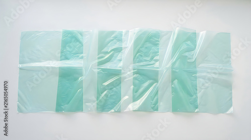 Five clear plastic zipper bags with blue liquid for storage or travel