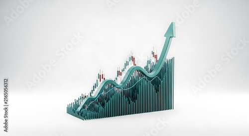 Rising stock market trend visualized with a green arrow chart and detailed financial data business investment analysis financial statistics performance forecast positive planning