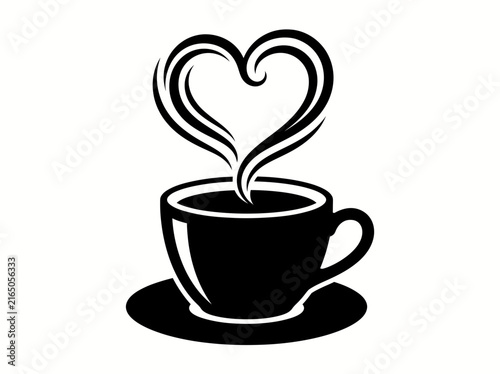 Black coffee cup steam heart