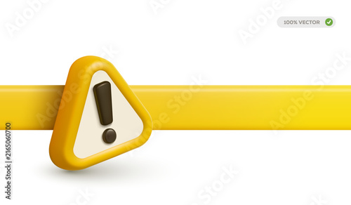 Realistic 3d vector exclamation mark triangle symbol