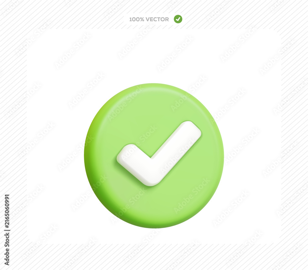 Naklejka premium Green circle with a white checkmark 3d icon vector