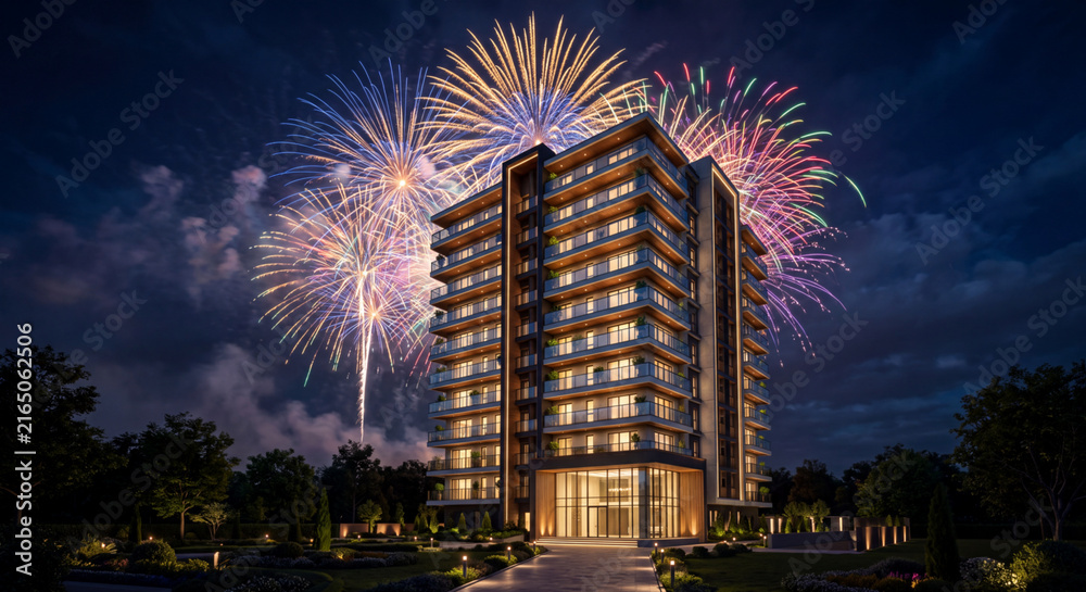 Fototapeta premium 花火 マンション 背景用素材