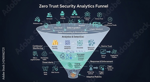 Zero Trust Security Analytics Funnel Diagram for Cyber Defense and Network Protection