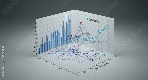3D financial data visualization with bar charts and line graphs for business analytics.