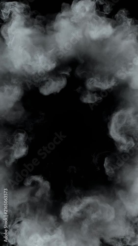 Top-view smoke shock wave circle explosion forming a perfect expanding ring. Smooth white an