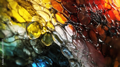 Close-up of iridescent, textured glass with a rainbow of colors