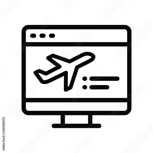 Online flight booking icon, travel website interface symbol