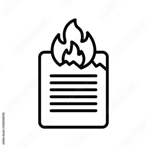 Icon of a document or paper sheet burning in flames, representing destruction of files, data loss, or urgent business document incineration