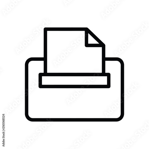 Printer icon, a simple line art illustration of a document printing from a printer, representing office equipment and document management