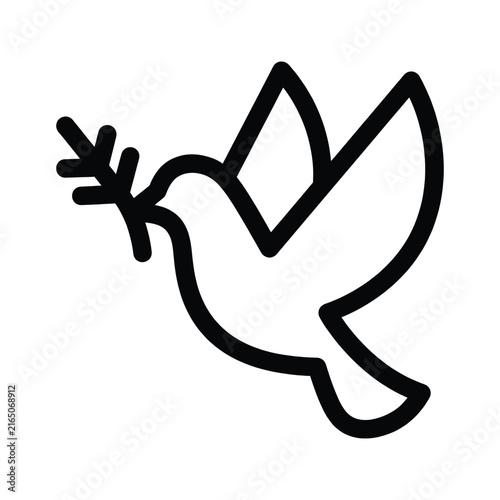 Peace dove icon with olive branch, simple line art vector illustration