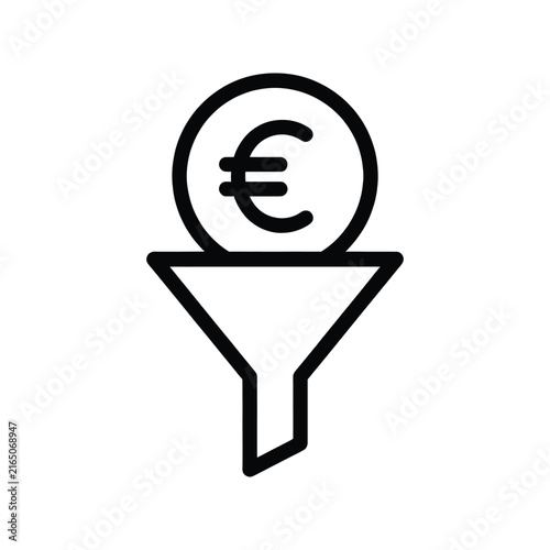 Euro currency symbol inside a funnel icon, representing financial filtering, revenue analysis, or money management concept