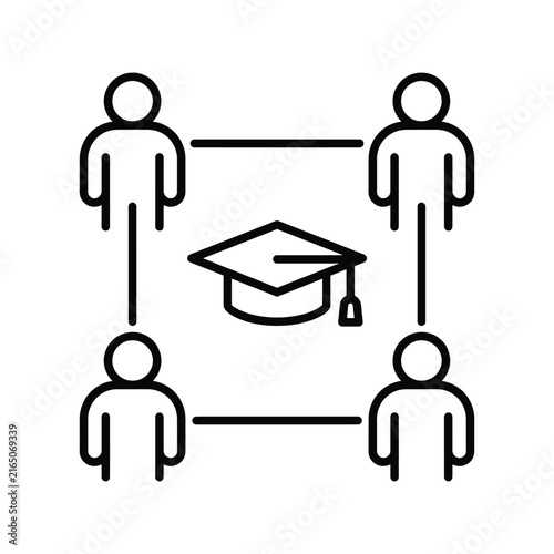 Icon of a graduation cap surrounded by four people connected by lines