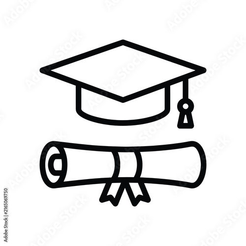 Graduation cap and diploma scroll icon, academic achievement symbol, vector illustration