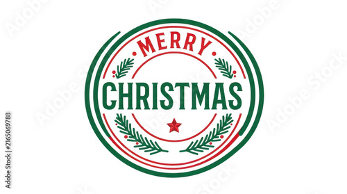 Merry christmas circular badge with festive design and snowflakes isolated on transparent background