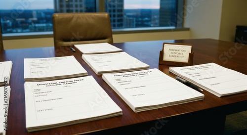 Ministerial Briefing Papers Laid Out on Office Table Ready for Meeting
