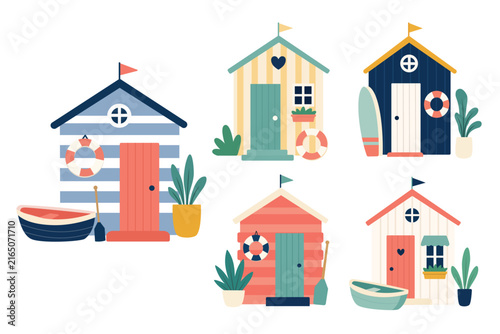 Cute Summer Beach Huts Set Coastal Cabin Clipart Collection