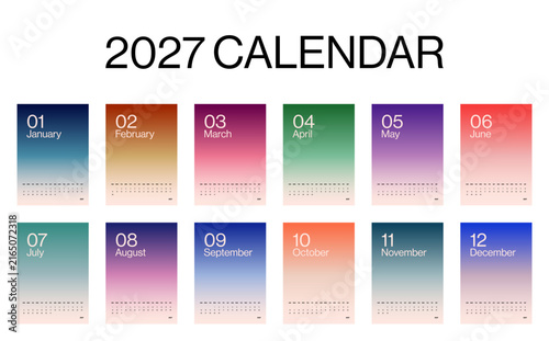 2027 Modern Gradient Calendar with Monthly Color Palette