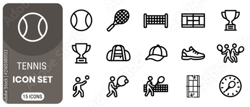 Bild auf Leinwand Comprehensive tennis icon set featuring equipment and activities