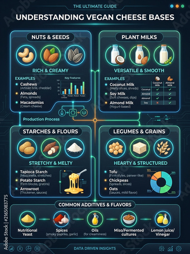 Comprehensive Infographic Guide for Plant-Based Vegan Cheese Bases and Ingredients