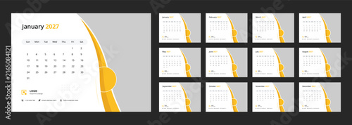 2027 Calendar Planner Set of new Template 12 Monthly Page for Corporate or Personal use. New Year 2027 table calendar, Planner simple, Stationery, printing media. Calendar template for 2027.