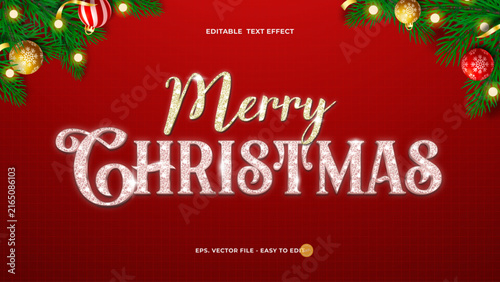 Merry Christmas Editable Text Effect with Silver Glitter Typography