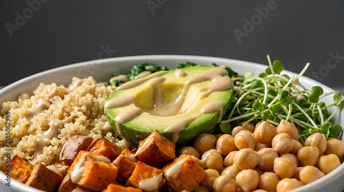 Vegan Buddha Bowl with Fresh Vegetables and Toppings