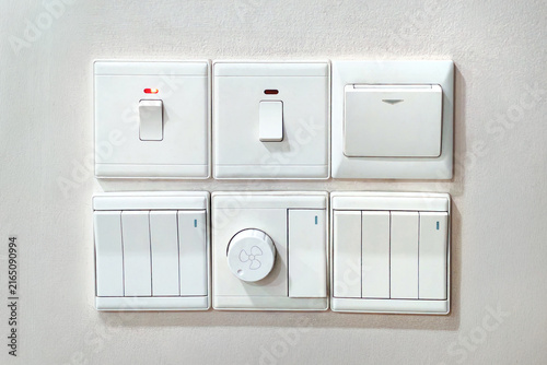 White Electrical Wall Switch Board with Fan Speed Controller DP Switches and Key Card Switch