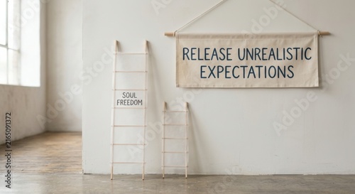 Two Wooden Rope Ladders and a Banner with Inspirational Quotes on a Wall