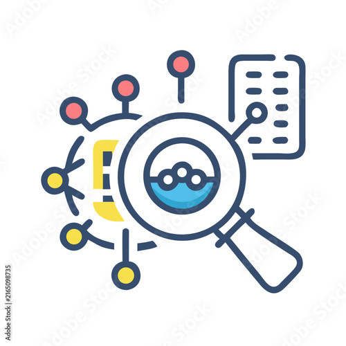 Data Analysis and Network Visualization with Magnifying Glass on Black Background