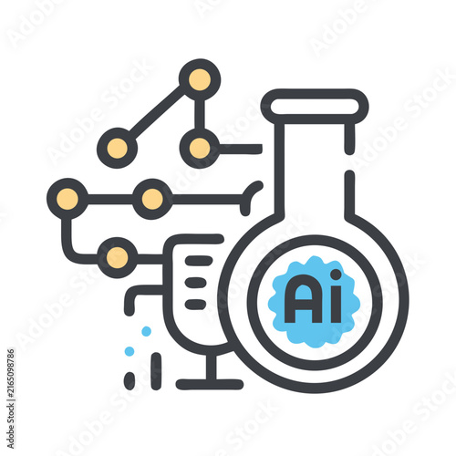 Artificial intelligence lab with chemical flask and data connections in a modern style.