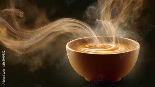 Realistic steaming hot soup bowl with rising vapor swirl effect isolated on transparent background, vector illustration of warmth and comfort